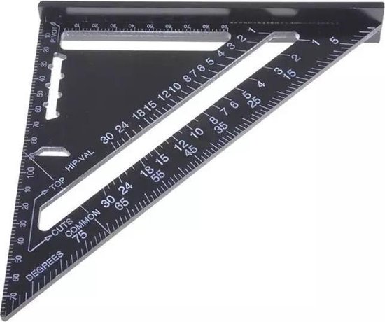 Omnium - Carré - Driehoek métrique - Speed Square - Crochet d'écriture - Crochet de bloc - Crochet à onglet - Triangle de mesure 5 en 1 - Zwart