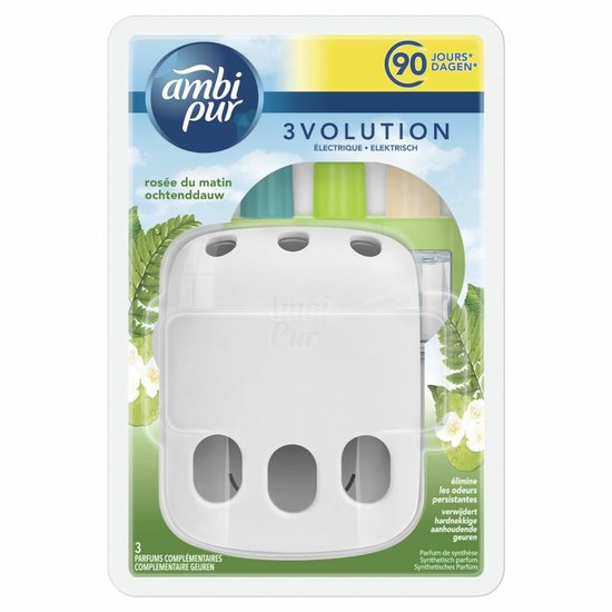 Ambi Pur 3Volution elektrische luchtverfrisser starterkit met navulling, voor 90 dagen, geur ochtenddauw.