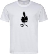 Wit T shirt met  " Have a Nice Day " print Zwart size XL