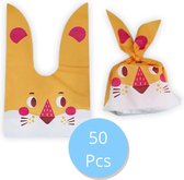 Uitdeelzakjes konijn oranje 50 stuks - Plastic Uitdeelzakjes Kinderfeestje