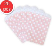 Kraftpapier zakjes 'Dots' roze 25 Stuks - Uitdeelzakjes Kinderfeestje