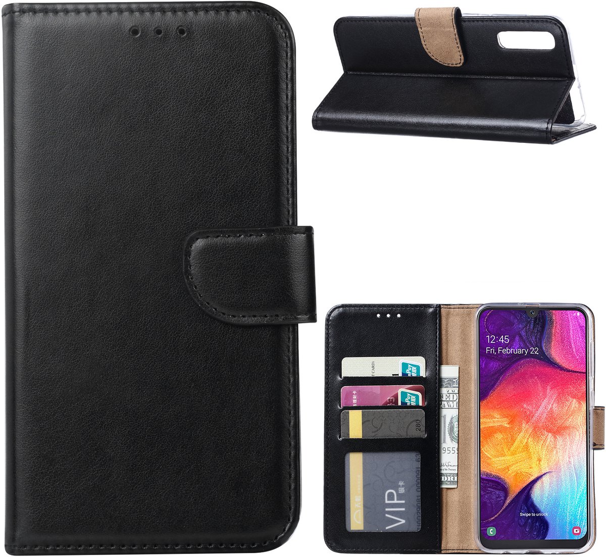 Telefoon Hoesje met pasjeshouder voor Samsung Galaxy A50 - Zwart - van Bixb