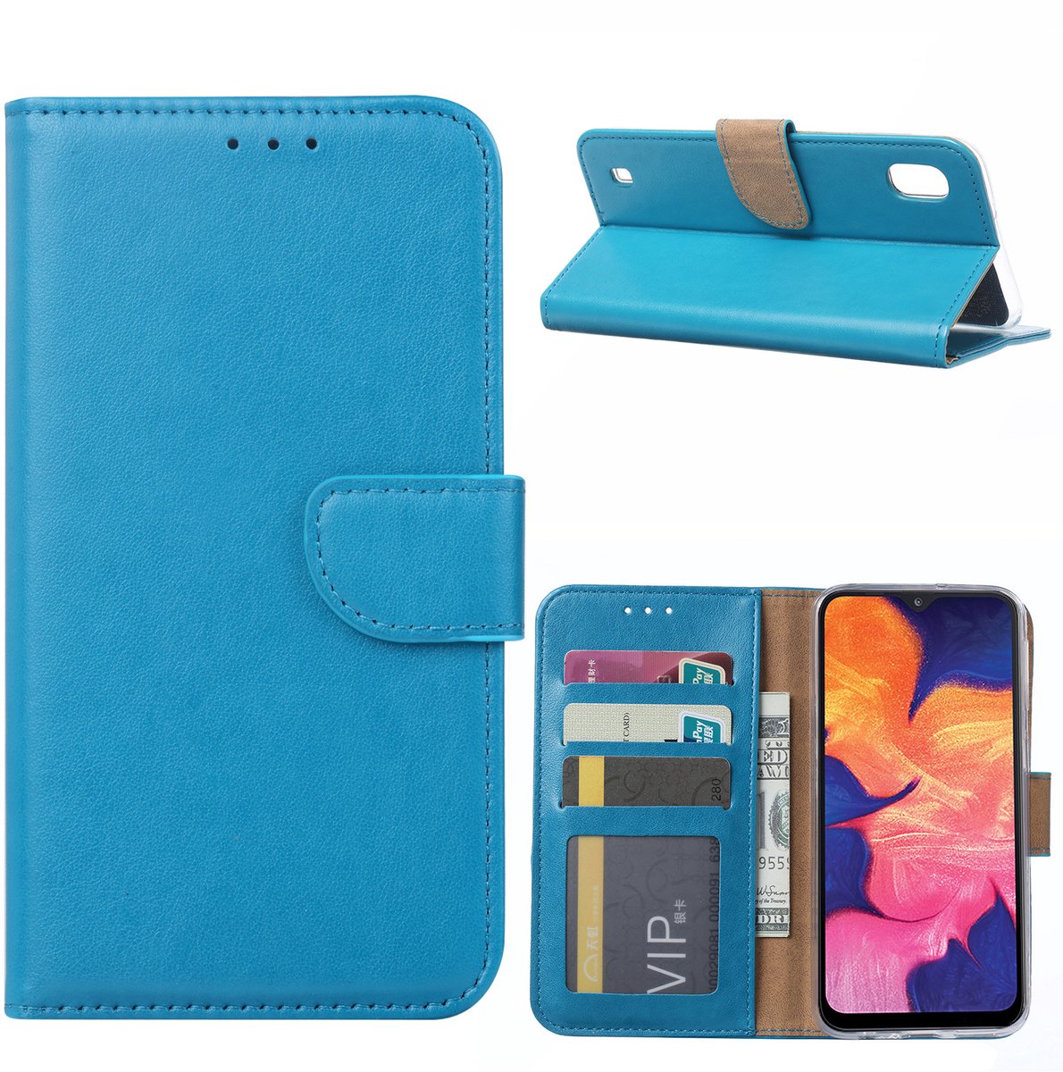 Samsung Galaxy A10s Telefoon Hoesje met pasjeshouder - Turquoise - van Bixb