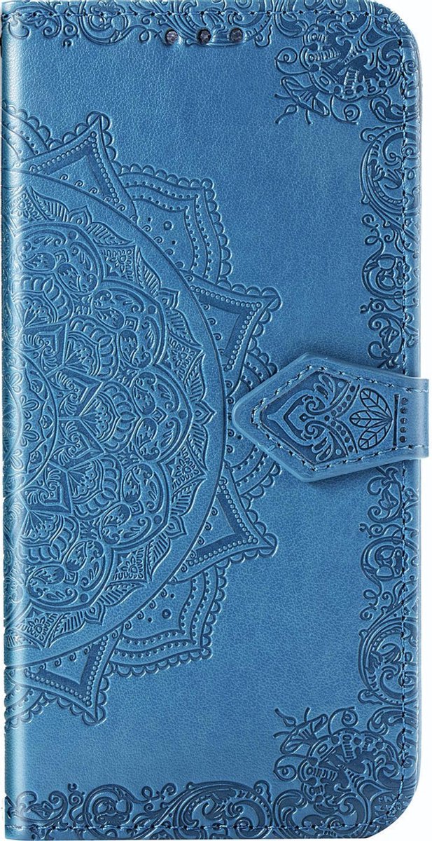 Geschikt voor Apple iPhone SE 2020 Bookcase - Blauw - Bloemen - Portemonnee Hoesje