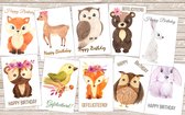*** 10 Dubbele Dieren Wenskaarten binnenkant blanco of met JOUW tekst, gepersonaliseerd, incl. enveloppen - set - felicitatie - woodland - forest animals - ansichtkaart - verjaardagskaart - k