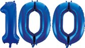 Blauwe folie ballonnen cijfer 100.