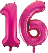 Helium roze cijfer ballonnen 16.
