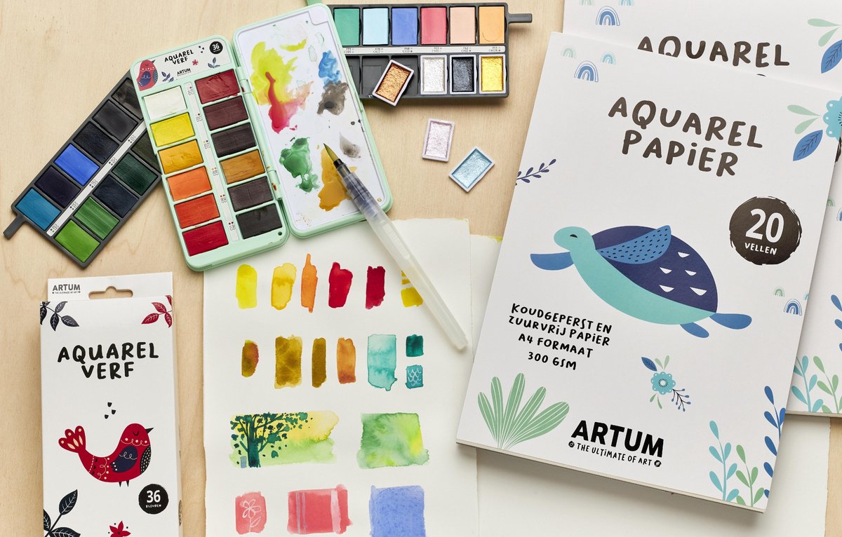 Aquarelverf Set met 36 Kleuren - Met Waterbrush en Spons - Waterverf - Schilderen - Handlettering - Brush Pennen — afbeelding 5