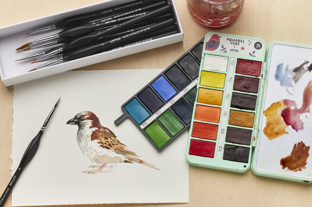 Aquarelverf Set met 36 Kleuren - Met Waterbrush en Spons - Waterverf - Schilderen - Handlettering - Brush Pennen — afbeelding 7