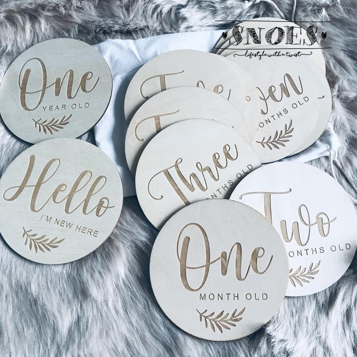 Goedkoopste Snoes - Baby's Houten Mijlpaalkaarten - Leaf - Milestone cards - Baby shower - Geboorte - 1 ste Jaar