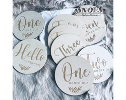 Snoes - Baby's Houten Mijlpaalkaarten - Leaf - Milestone cards - Baby shower - Geboorte - 1 ste Jaar