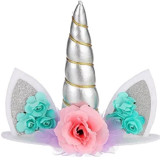 Unicorn cake topper eenhoorn taart versiering cake decoration zilver