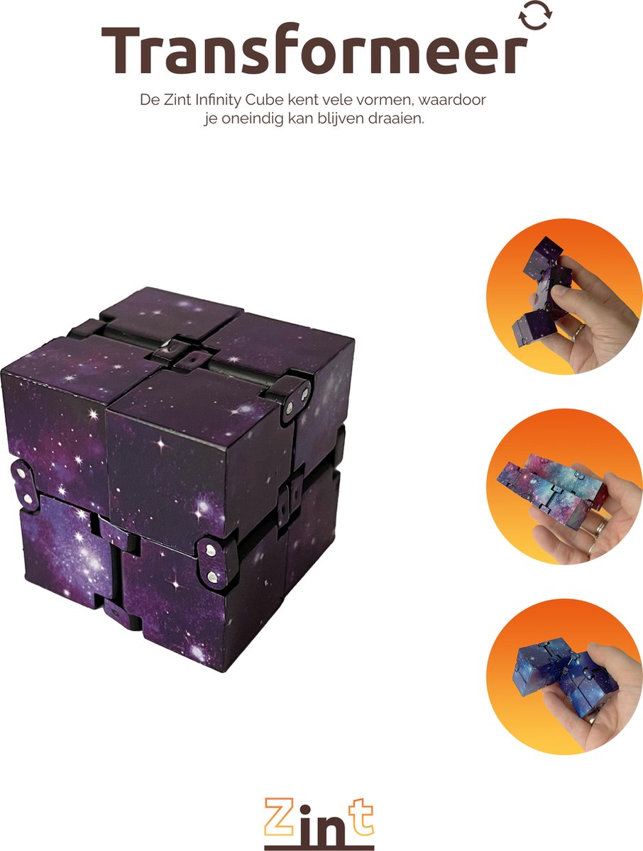 Zint Infinity Cube Galaxy Purple Fidget Toys Fidget Cube Stressbal Rust Bol Com