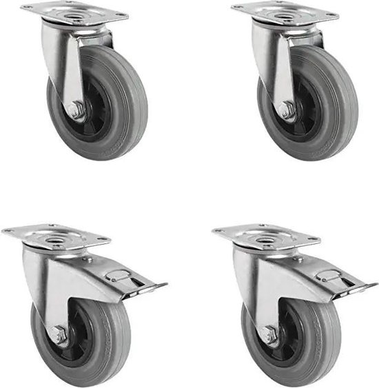 CASCOO SETTHFH160BAU5D0N Wielenset, 2 zwenkwielen met vergrendeling, 2 vaste wielen, aluminium velg, polyurethaan, diameter 160 mm, zware belasting, dubbele kogellagers, draagvermogen 1500 kg CASCOO SETTHFH160BAU5D0N Wielenset, 2 zwenkwielen met vergrendeling, 2 vaste wielen, aluminium velg, polyurethaan, diameter 160 mm, zware belasting, dubbele kogellagers, draagvermogen 1500 kg