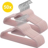 50 kleerhangers - antislip Kledinghangers - 50 stuks Plooibare hangers met haak in chroom - roze