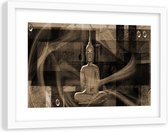 Foto in frame , Boeddha in rook , 120x80cm , Bruin , Premium print