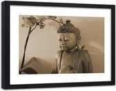 Foto in frame , Boeddha met orchidee , 120x80cm , Beige , Premium print