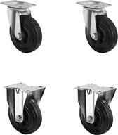 CASCOO SETSBFB080P4S4R0N wielenset 2 zwenkwielen - 2 bokwielen - polypropyleen - massief rubber - diameter 80 mm - transportwielen - rollager - draagvermogen 210 kg (4-pack)