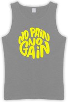 Grijze Tanktop met " No Pain No gain “ print Geel size L