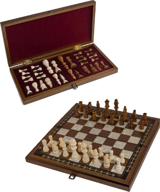 beschaving verfrommeld zich zorgen maken Handgemaakte opvouwbare schaakbord met houten schaakstukken - Luxe... |  bol.com