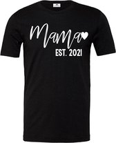 Shirt dames-mama sinds 2021-zwart-wit-korte mouw-Maat Xl