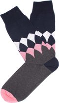 Sokken navy en grijs melange met wit/roze halve rand
