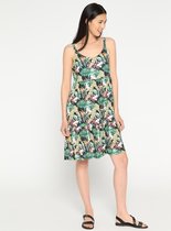LOLALIZA Babydoll jurk met plantenprint - Zwart - Maat 40
