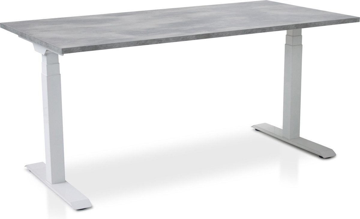 Zit-sta bureau elektrisch verstelbaar - MRC PRO NEN-EN 527 | 160 x 80 cm | frame wit - blad betonlook | memory functie met USB | 150kg draagvermogen