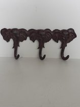 Olifanten beeld set van 2  kapstokken  van gietijzer met slurf als haak van Clayre&eef 12x18x3 cm
