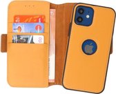 Étui bibliothèque amovible Galata iPhone 12 Mini 2en1 en cuir véritable RFID - Jaune citron