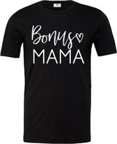 T-shirt moederdag-bonus mama-verjaardag tip-zwart-wit-Maat L