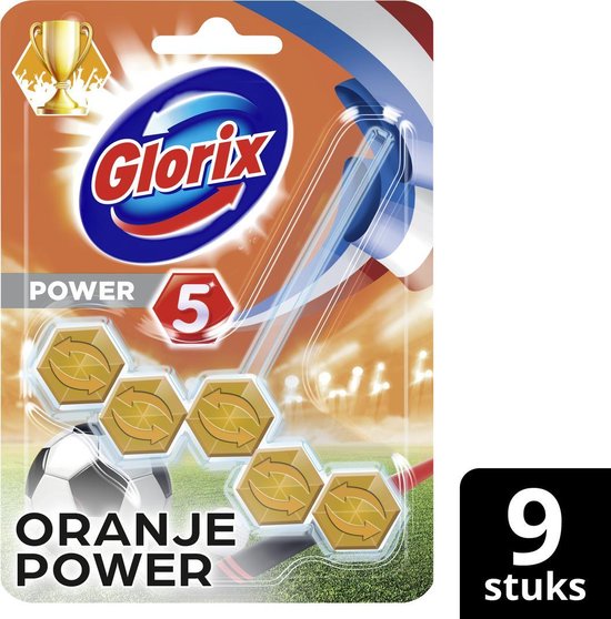 Glorix Power 5 Wc Blok - EK Oranje Power - 9 stuks - Voordeelverpakking