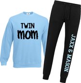 Joggingpak dames-Twin Mom met namen op de joggingbroek-tweeling-blauw-zwart-Maat Xl