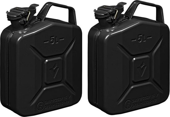 Set van 2x stuks metalen jerrycan 5 liter zwart - geschikt voor brandstof -  benzine /... | bol.com
