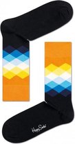 Happy Socks Faded Diamond Sokken, Zwart/Oranje - Maat 41-46