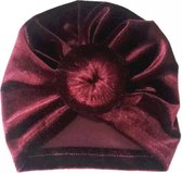 Baby Tulband | Haar accessoires | Meisjes haar accessoires | Baby Turban muts velvet donut bordeaux | 6-24 maanden