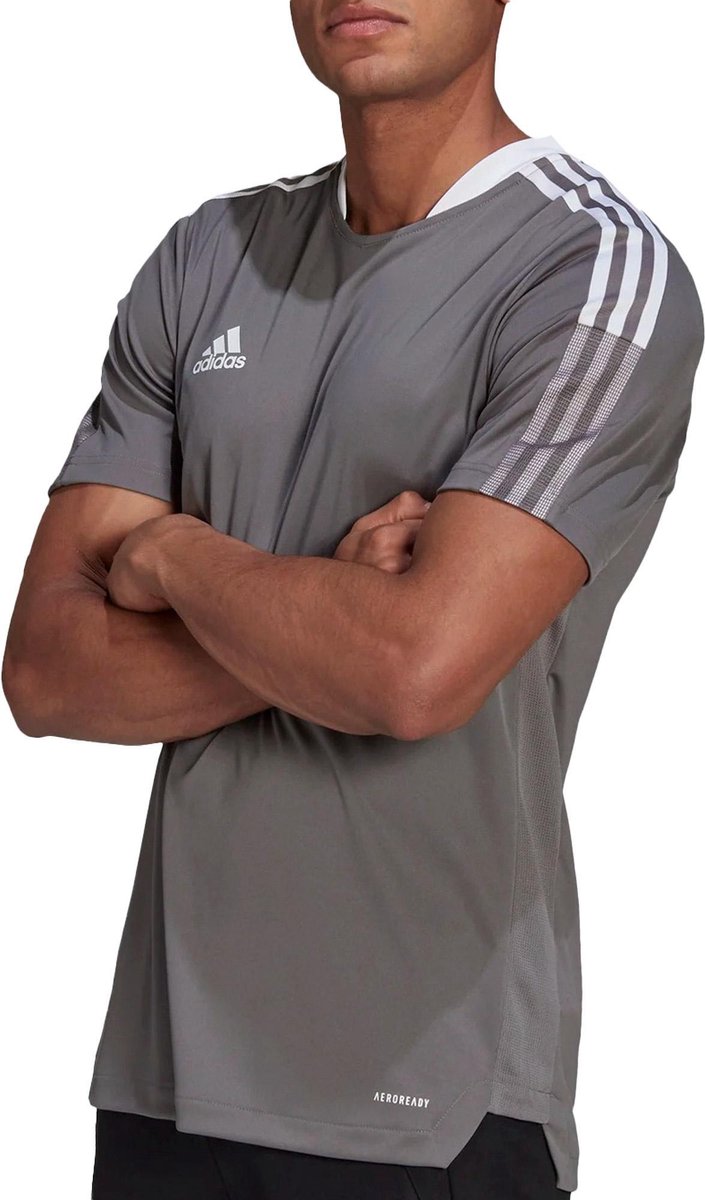 adidas Tiro 21  Sportshirt - Maat S  - Mannen - Grijs/Wit