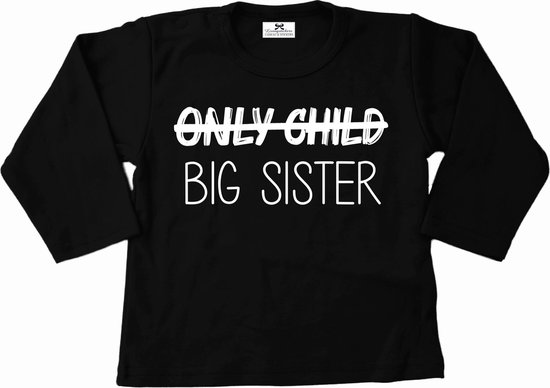 Shirt grote zus-only child big sister-zwart-wit-Maat 104