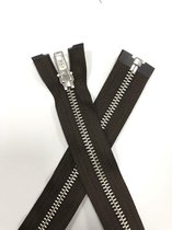 YKK rits, Deelbare rits Donkerbruin met zilver metaal tanden 60 cm lang
