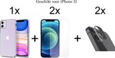 iPhone 11 hoesje siliconen case transparant cover - 2x iPhone 11 Screen Protector + 2x Camera Lens Screenprotector