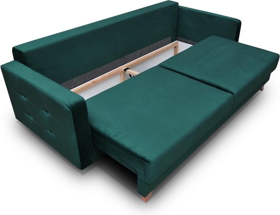 InspireMe 3-zitsbank van Velvet voor woonkamer, slaapbank, sofa met slaapfunctie en opbergruimte, moderne bank, 3-zits - 229x97x95 cm, 200x140cm - CARLA (Donkerblauw)