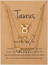 EmmyRovi | Trio sterrenbeeld Ketting op Kaart| Zodiac Sieraden | Taurus - Stier| BFF Ketting Horoscope| Liefde / Vriendschap| Trendy Sieraad Kerst / Sinterklaas / Feestdagen Cadeau