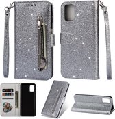 Glitter Bookcase voor Apple iPhone 12 | Hoogwaardig PU Leren Hoesje | Lederen Wallet Case | Telefoonhoesje | Pasjeshouder | Portemonnee | Zilver