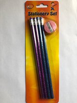 POTLOOD GLITTER 18 cm - 2 x paars - 2 x blauw met puntenslijper