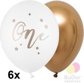 Ballonnen set 1 jaar: wit met 'One' en chrome goud, 6 stuks, 30 cm