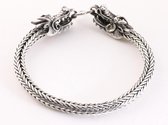 Zware zilveren snake armband met drakenkoppen - polsomtrek 18.5 cm