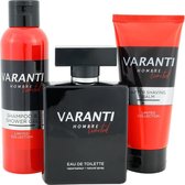 Luxe set voor mannen van Varanti met eau de toilette, shampoo & douchegel in 1 en aftershave balsem / cadeau.