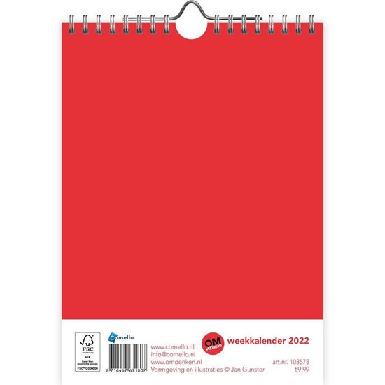 Comello Weekkalender 2022 Omdenken 23 X 16 Cm Papier Rood/wit - Comello