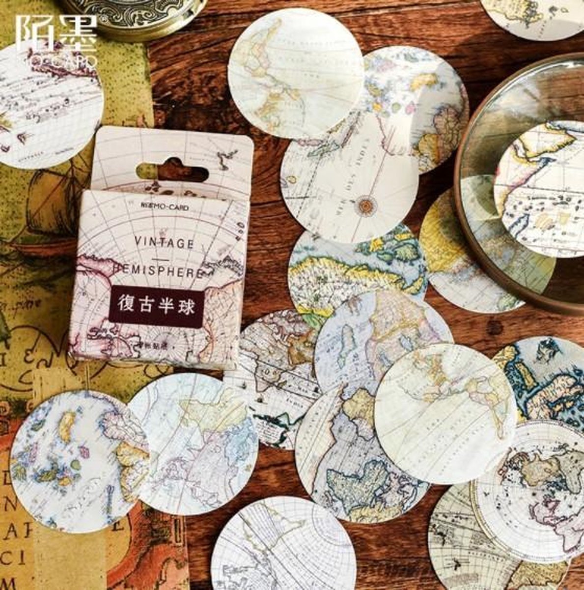 46 Ronde Wereld Stickers - Vintage Stickers Rond Aarde - B063 - Voor Scrapbook Of Bullet Journal - Stickers Voor Volwassenen En Kinderen - Agenda Stickers - Decoratie Stickers — afbeelding 4