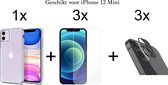 iPhone 12 Mini hoesje siliconen case transparant cover - 3x iPhone 12 Mini Screen Protector + 3x Camera Lens Screenprotector